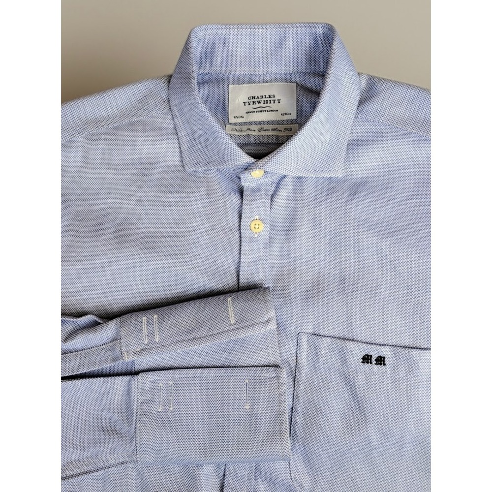 Charles Tyrwhitt Extra Slim Non Iron French Cuff Dress Shirt Men's 16.5 34 Blue